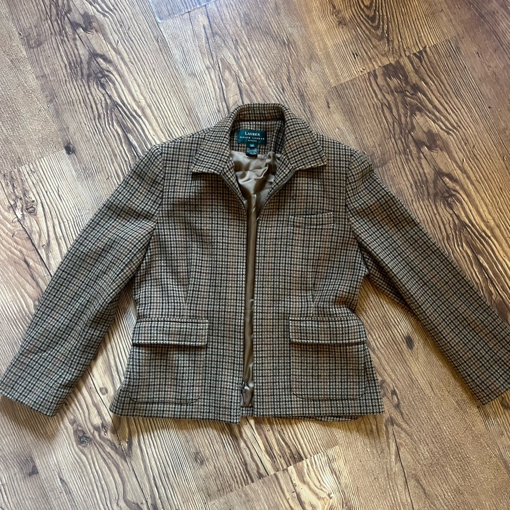 Lauren Ralph Lauren Lamb Wool Houndstooth Plaid  Riding Jacket Equestrian 12P